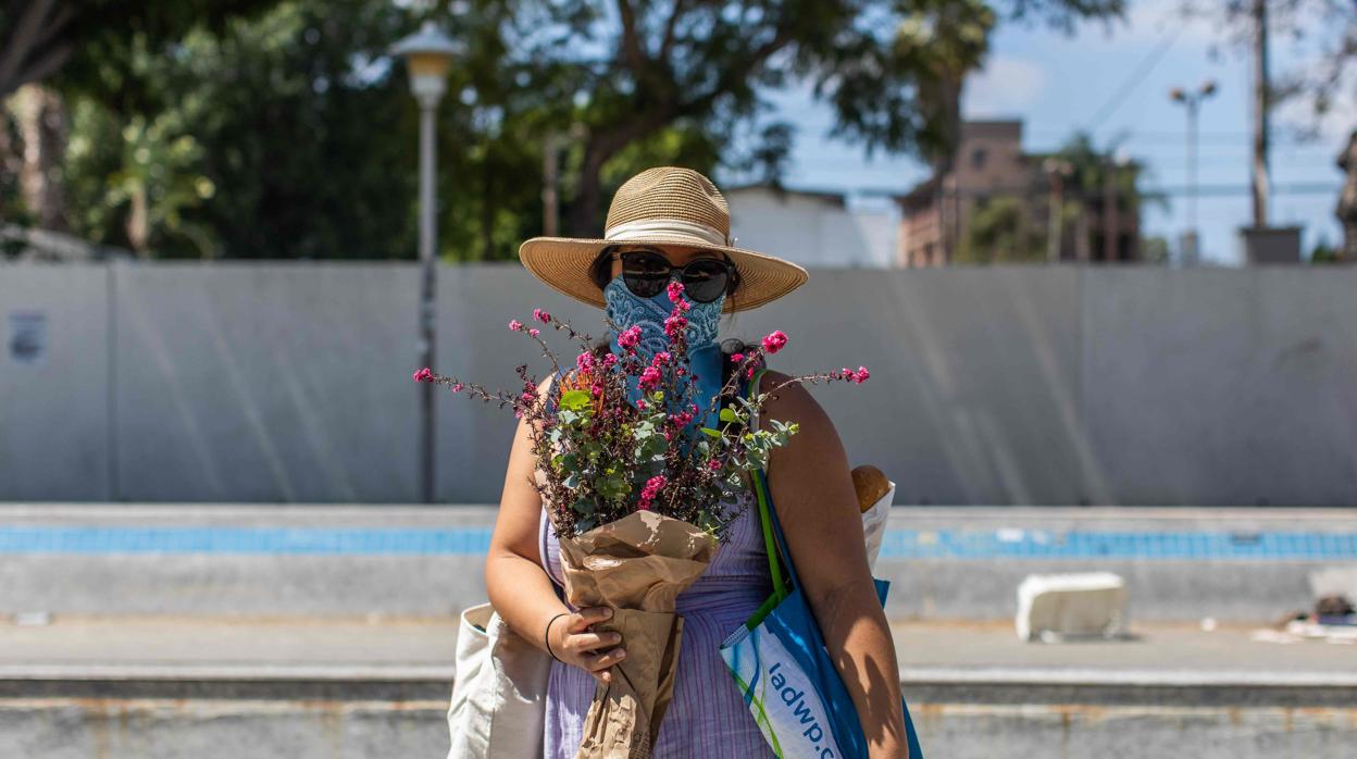 Distribución de mascarillas en un parque de Nueva York