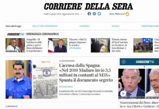 Portada web de 'Corriere della Sera'