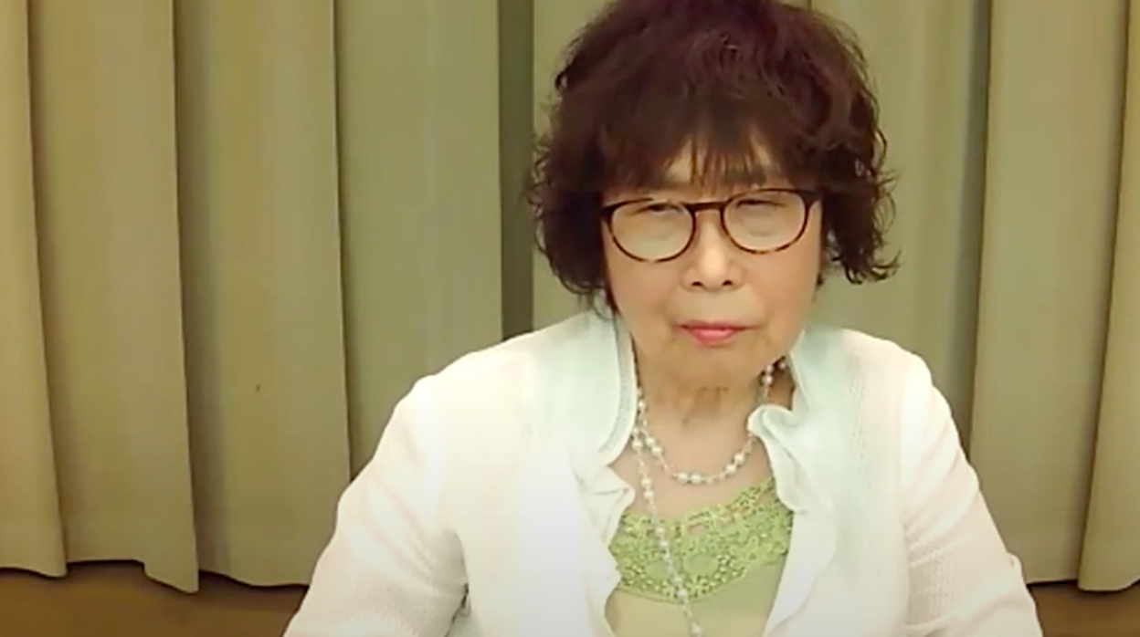 Keiko Ogura, superviviente de la bomba atómica de Hiroshima, durante su encuentro virtual con periodistas organizado por el Centro de Prensa Extranjera de Japón