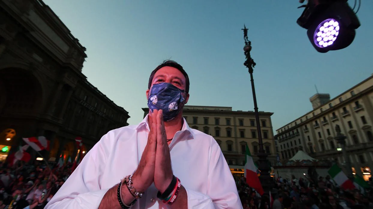 Matteo Salvini, durante una manifestación de extrema derecha, en Florencia