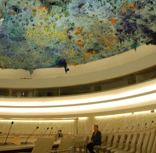 La Cúpula de la Sala de Derechos Humanos de Ginebra, obra de Miquel Barceló, también posee gran protagonismo en la novela