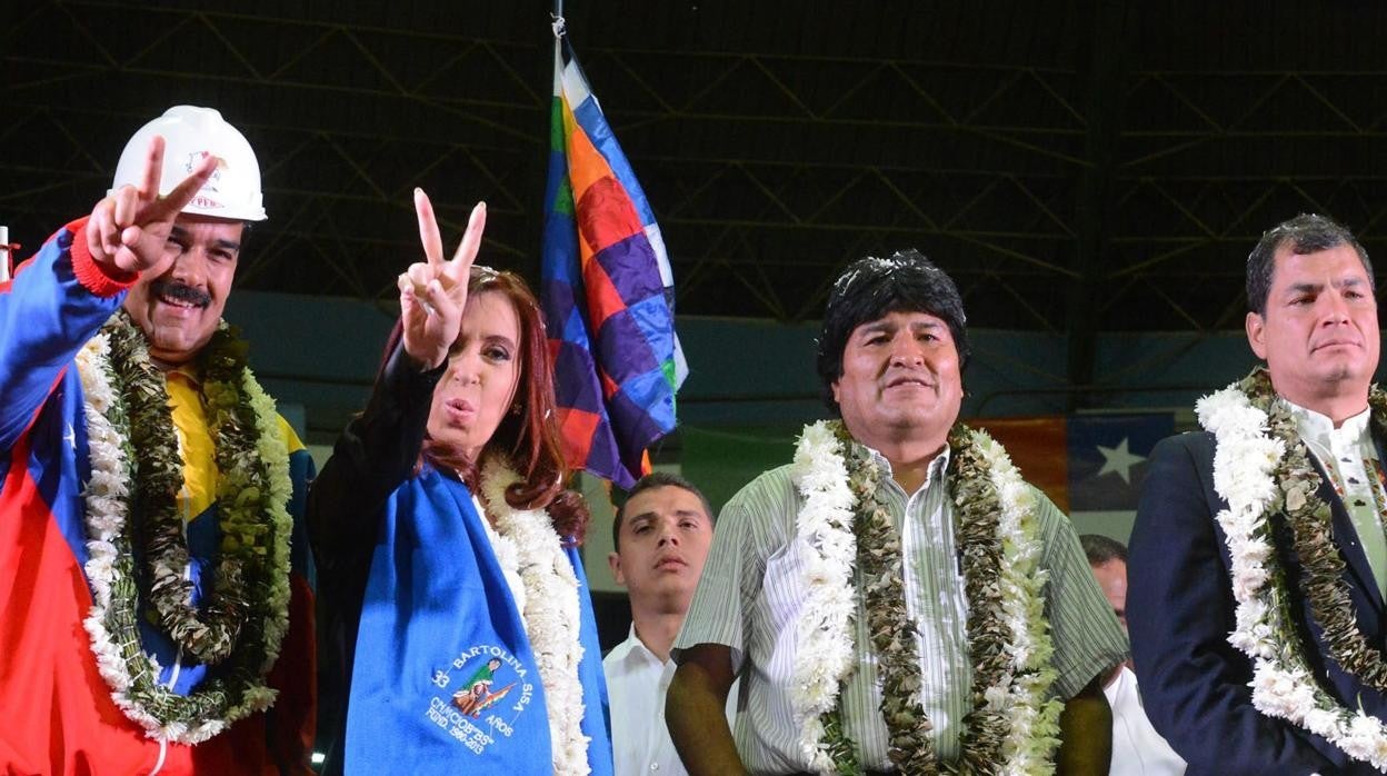 Nicolás Maduro, Cristina Fernández Evo Morales y Rafael Correa, durante un acto en Cochabamba