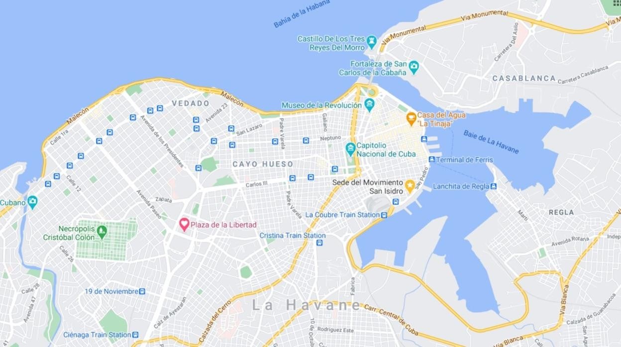 Pantallazo en el que la Plaza de la Revolución de La Habana aparece como Plaza de la Libertad en Google Maps