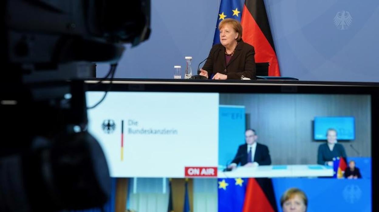 La canciller alemana, Angela Merkel, durante una reunión telemática