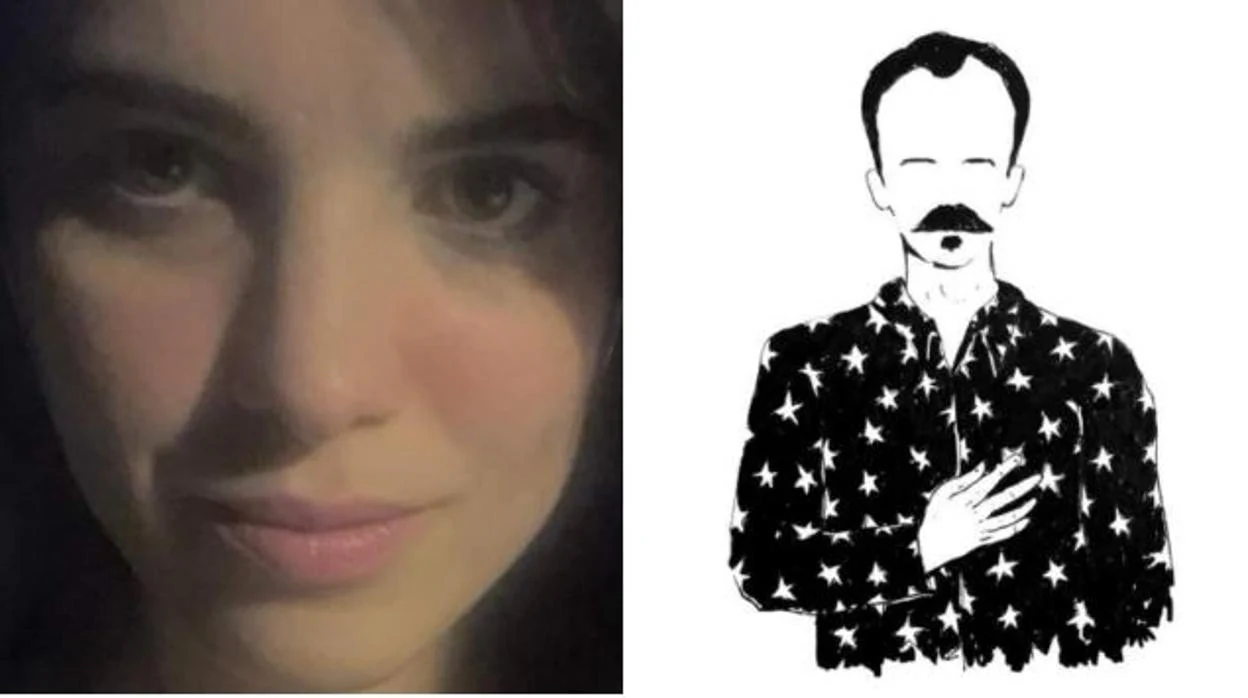 Carolina Barrero y la imagen de José Martí con la camisa de estrellas