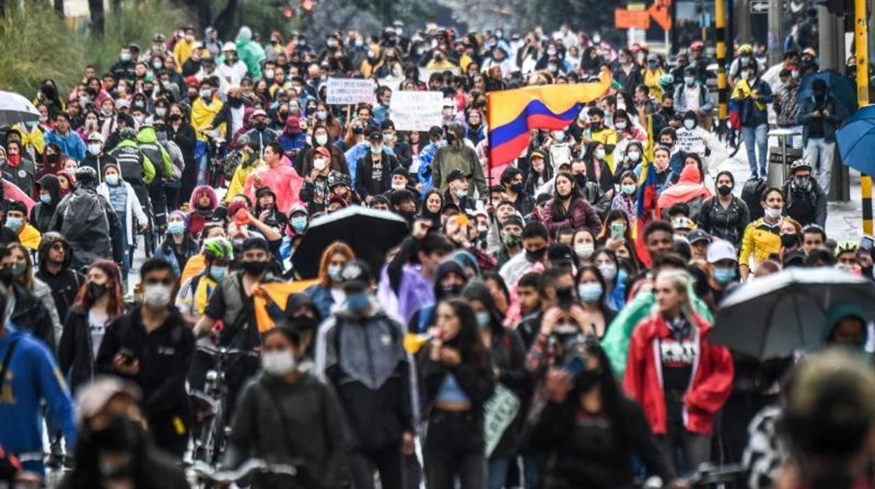 Aspecto de una de las protestas en Bogotá