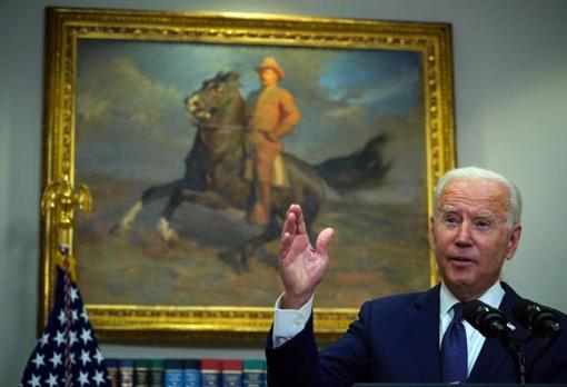 Joe Biden, este domingo durante su comparecencia ante los periodistas en la sala Roosevelt de la Casa Blanca