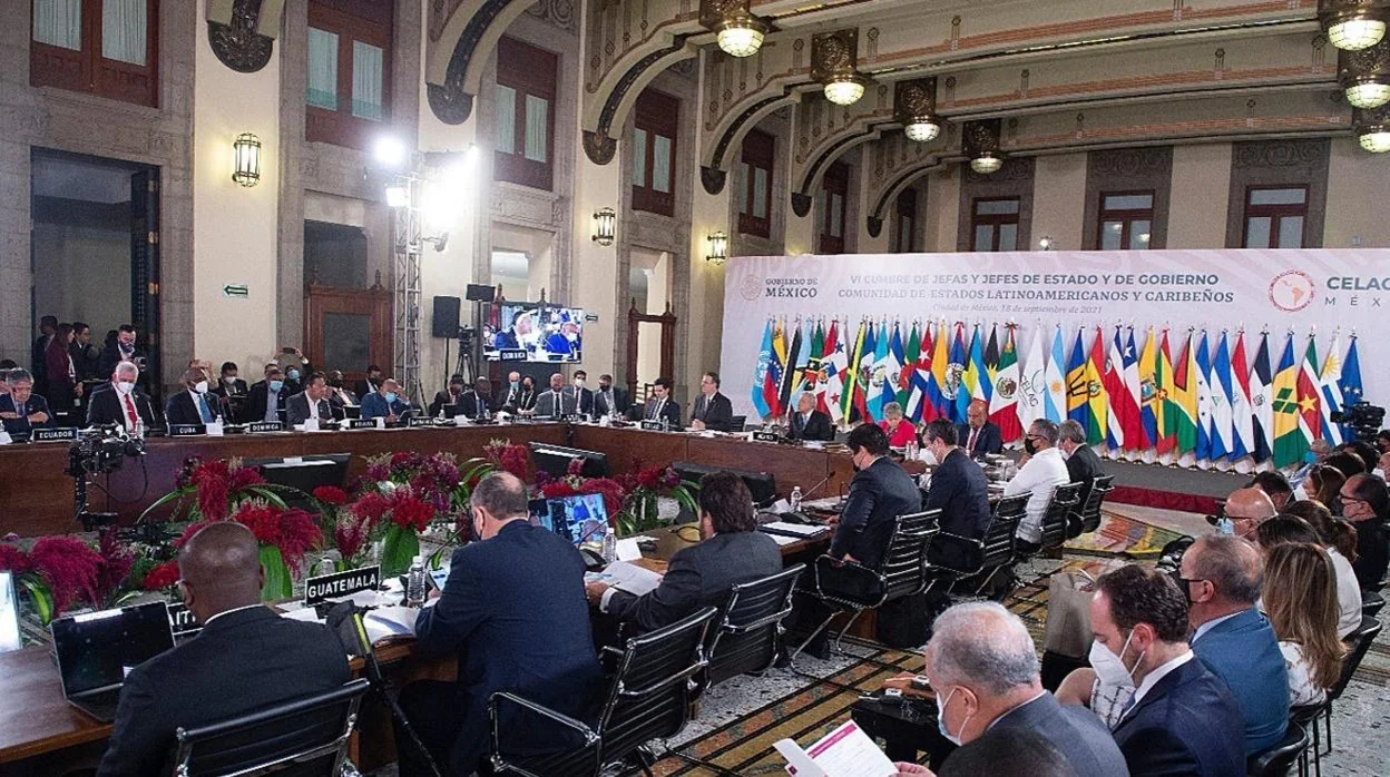 Imagen de la reunión de la Celac en el Palacio Nacional, en Ciudad de México