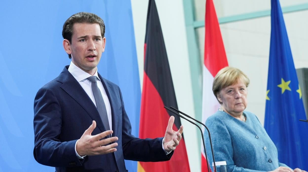 Angela Merkel y Sebastian Kurz ayer en Berlín