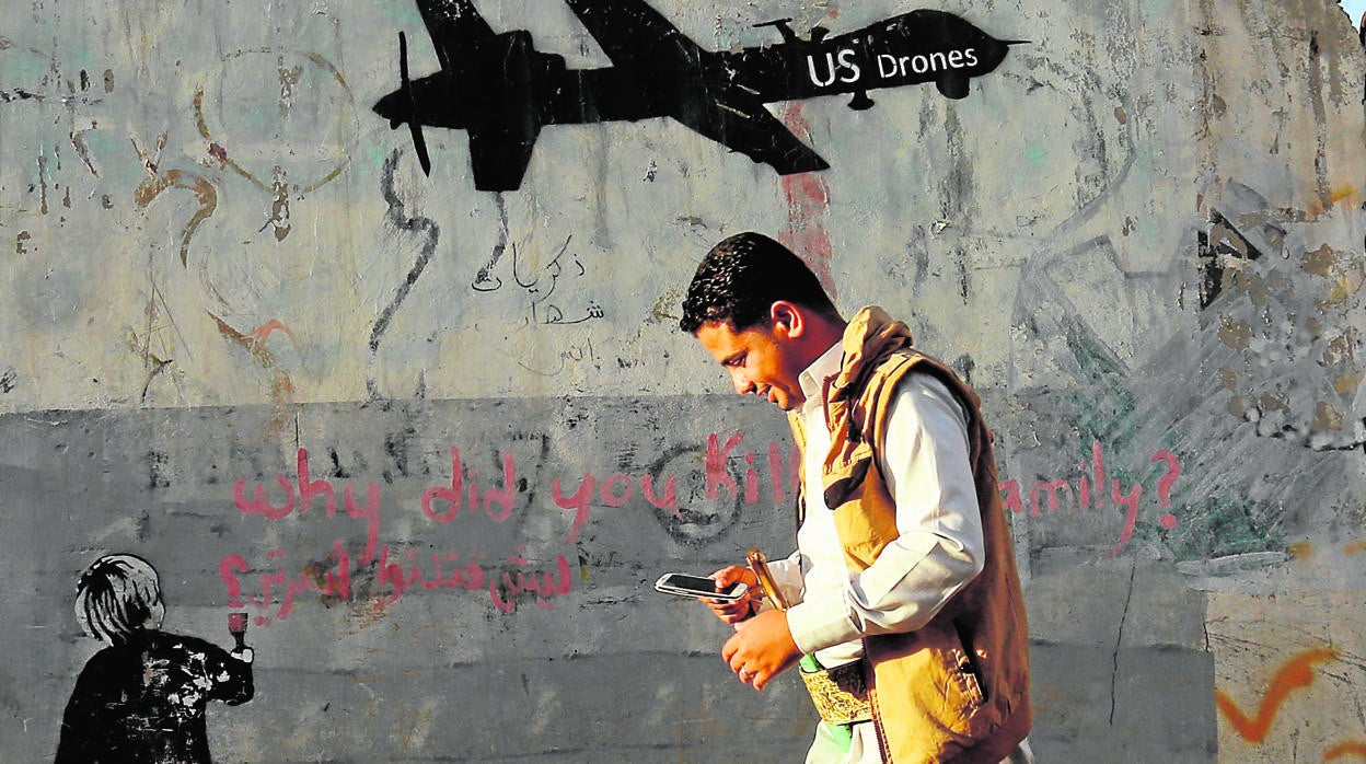 Un graffiti contra los drones norteamericanos, en Yemen