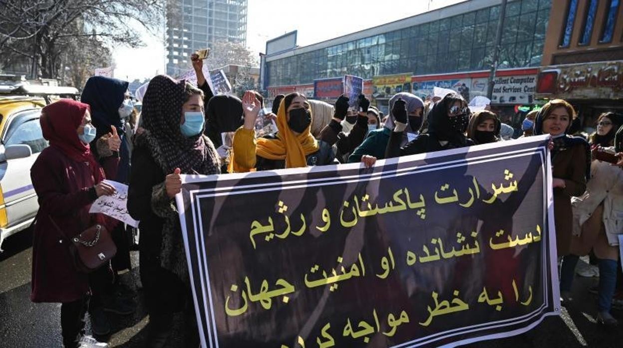 Un momento de la protesta del jueves en Kabul