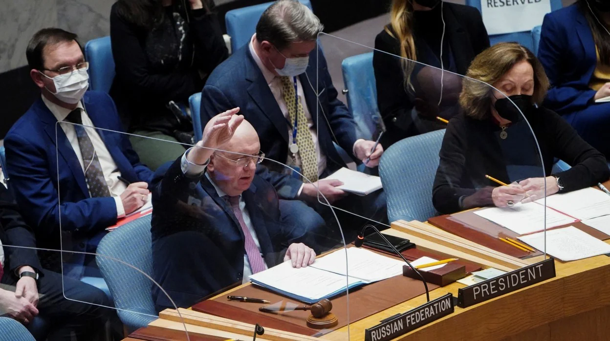 El representante de Rusia en la ONU, Vassily Nebenzia, durante la votación en el Consejo de Seguridad