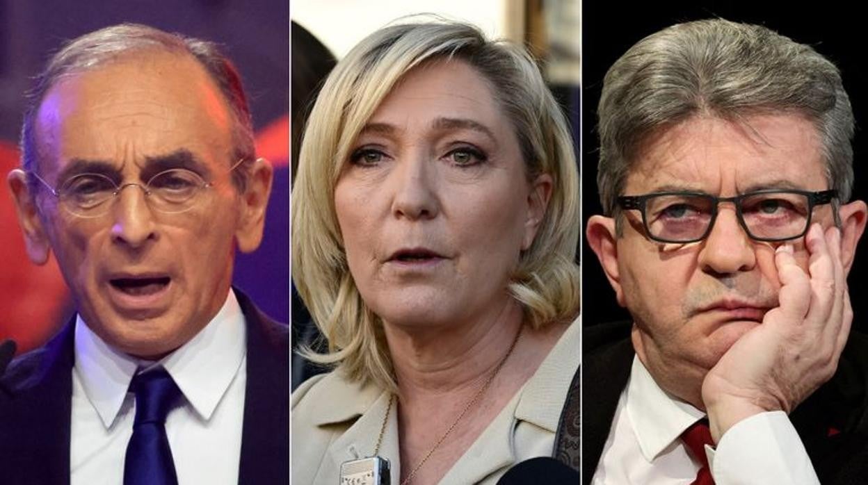 De izquierda a derecha, Eric Zemmour, Marine Le Pen y Jean-Luc Mélenchon