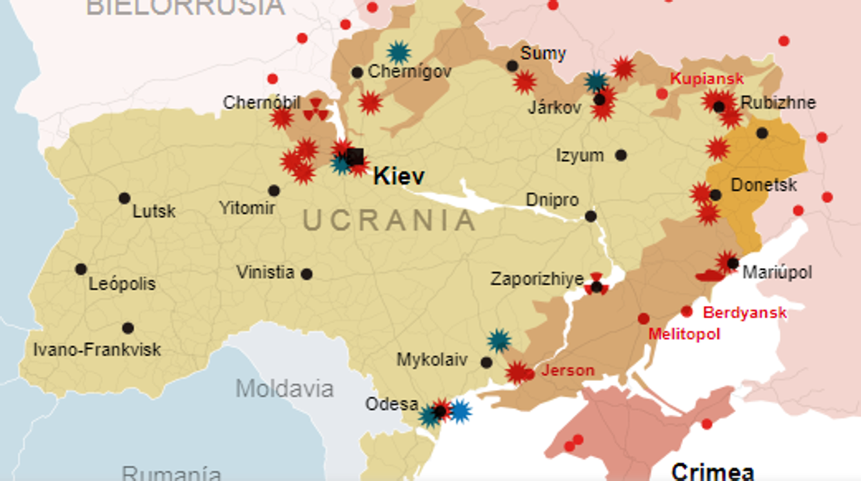 Mapa de la situación de la invasión de Rusia a Ucrania