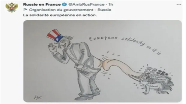 Francia convoca al embajador ruso por una caricatura en la que Europa 'lame el culo' a EE.UU.