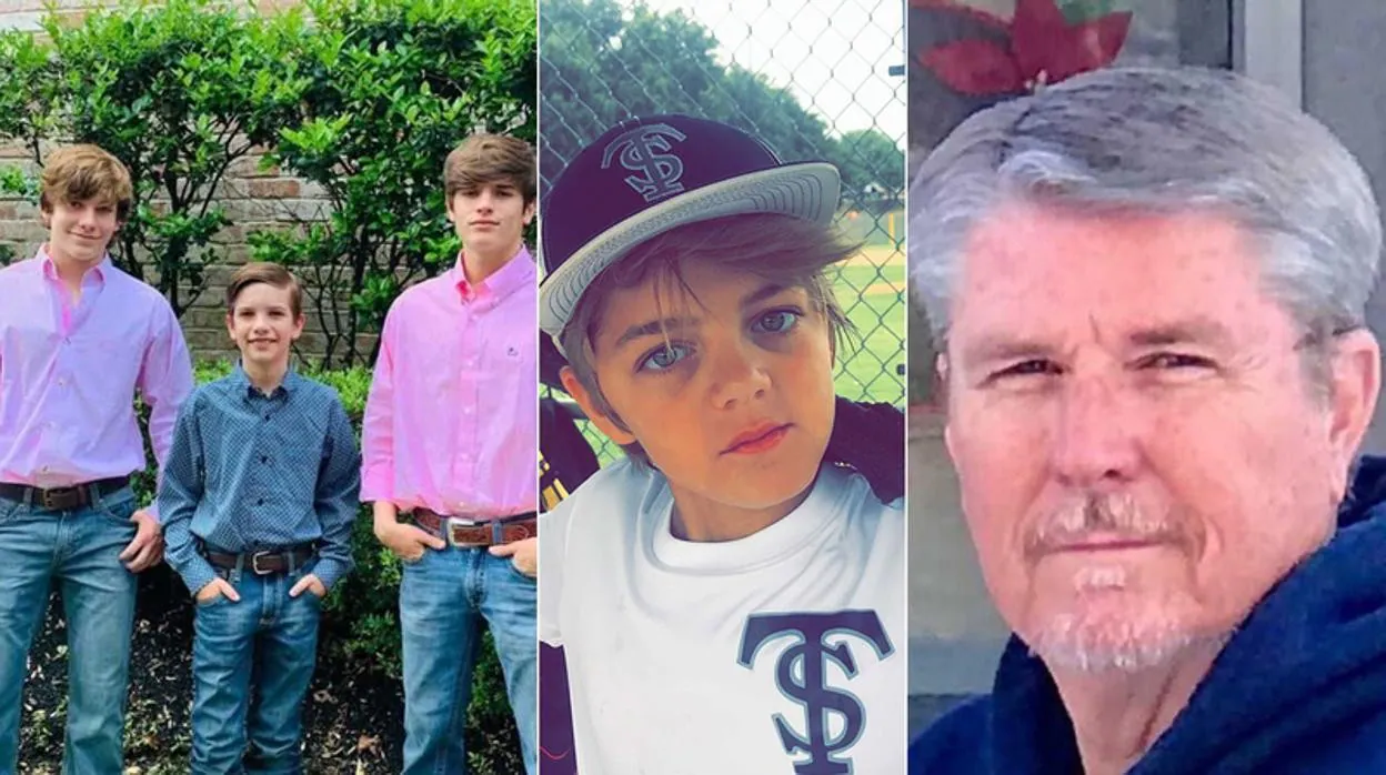 Los hermanos Carson, 16, Hudson, 11 y Waylon Collins, 18; su primo Bryson, 11; y su abuelo, Mark Collins, de 66 años