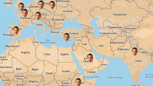 Mapa de las visitas de Barack Obama, presidente de EE.UU., en los dos últimos años