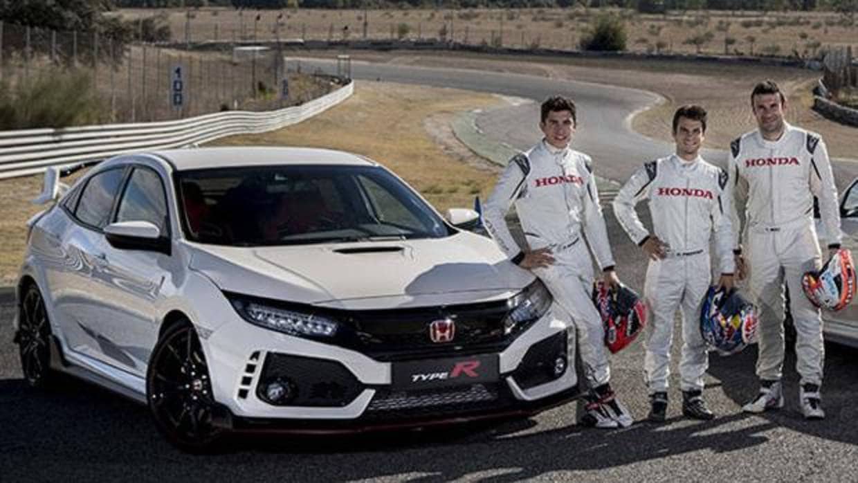 Marc Márquez, Dani Pedrosa y Toni Bou prueban el nuevo Honda Civic Type R