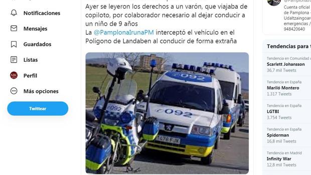 La Policía municipal de Pamplona intercepta un vehículo con un niño de 9 años al volante