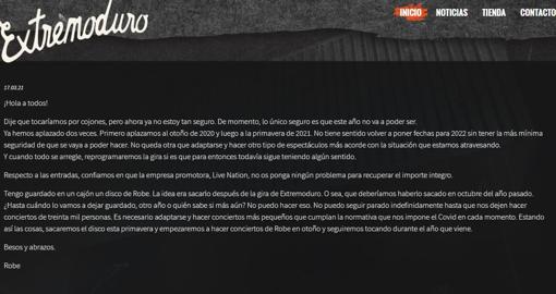 Comunicado de 'Robe' en la web oficial de Extremoduro