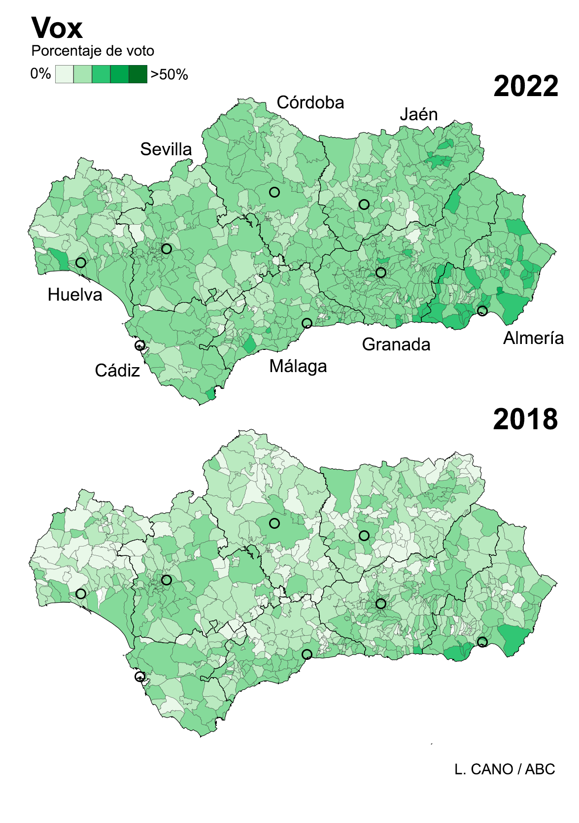 Cinco gráficos y mapas para entender los resultados de las elecciones en Andalucía