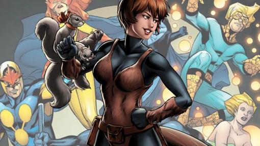 La Chica Ardilla y detrás, algunos de los miembros de los New Warriors, equipo en el que incluso ha militado Spider-Man