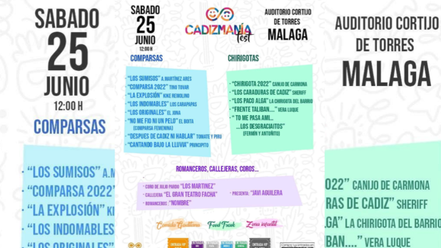 Así queda el cartel del 'Cadizmanía Fest' en Málaga que se celebrará el próximo 25 de junio