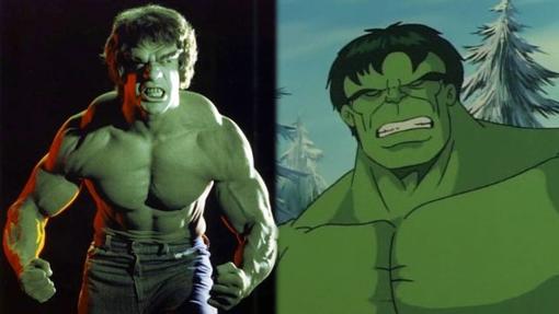 Lou Ferrigno como Hulk y la caricatura de los 90 del gigante verde