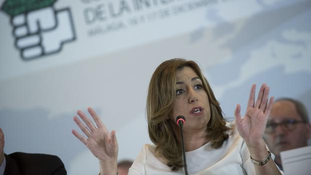 Susana Díaz se dirige a sus compañeros en la última reunión de la Internacional Socialista celebrada en Málaga