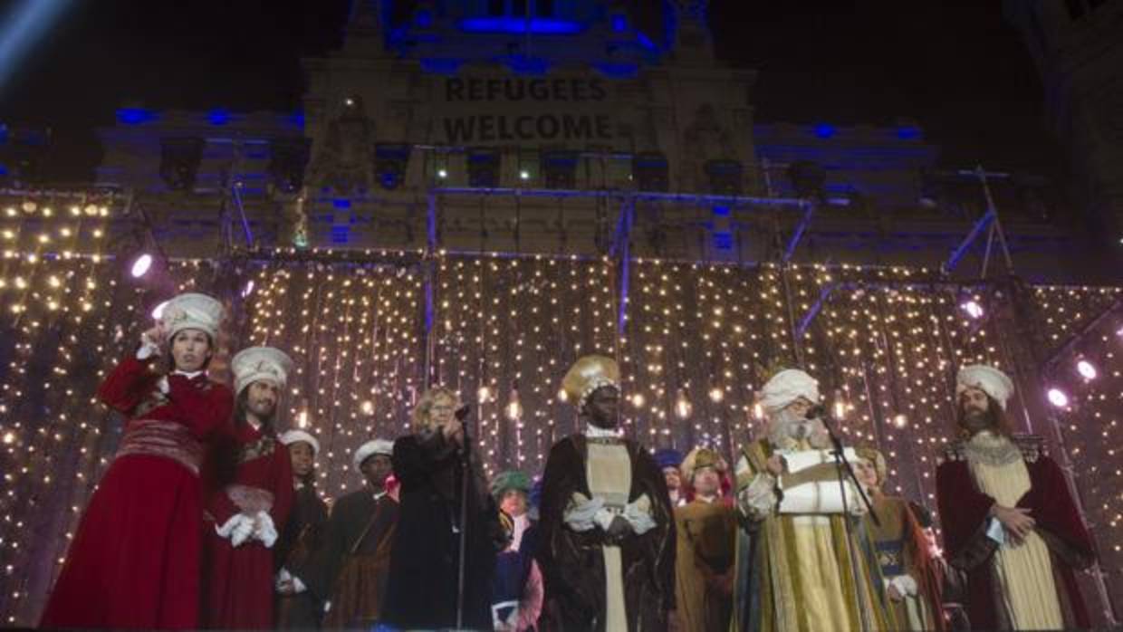 Manuela Carmena, en su intervención durante la cabalgata de Reyes de Madrid