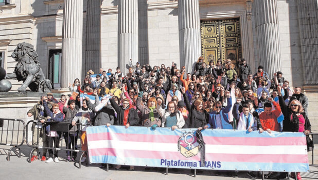 Miembros de la Plataforma Trans, a las puertas del Congreso de los Diputados