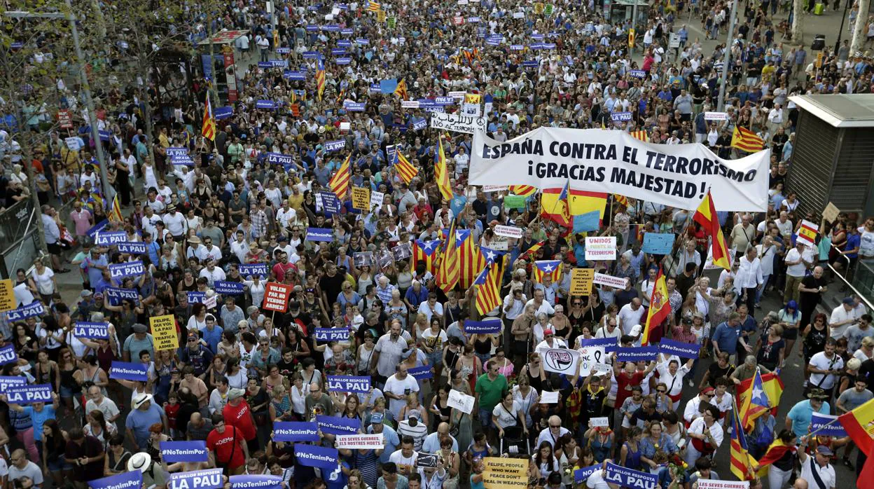 Manifestación contra los atentados yihadistas el 26 de agosto de 2017 en Barcelona