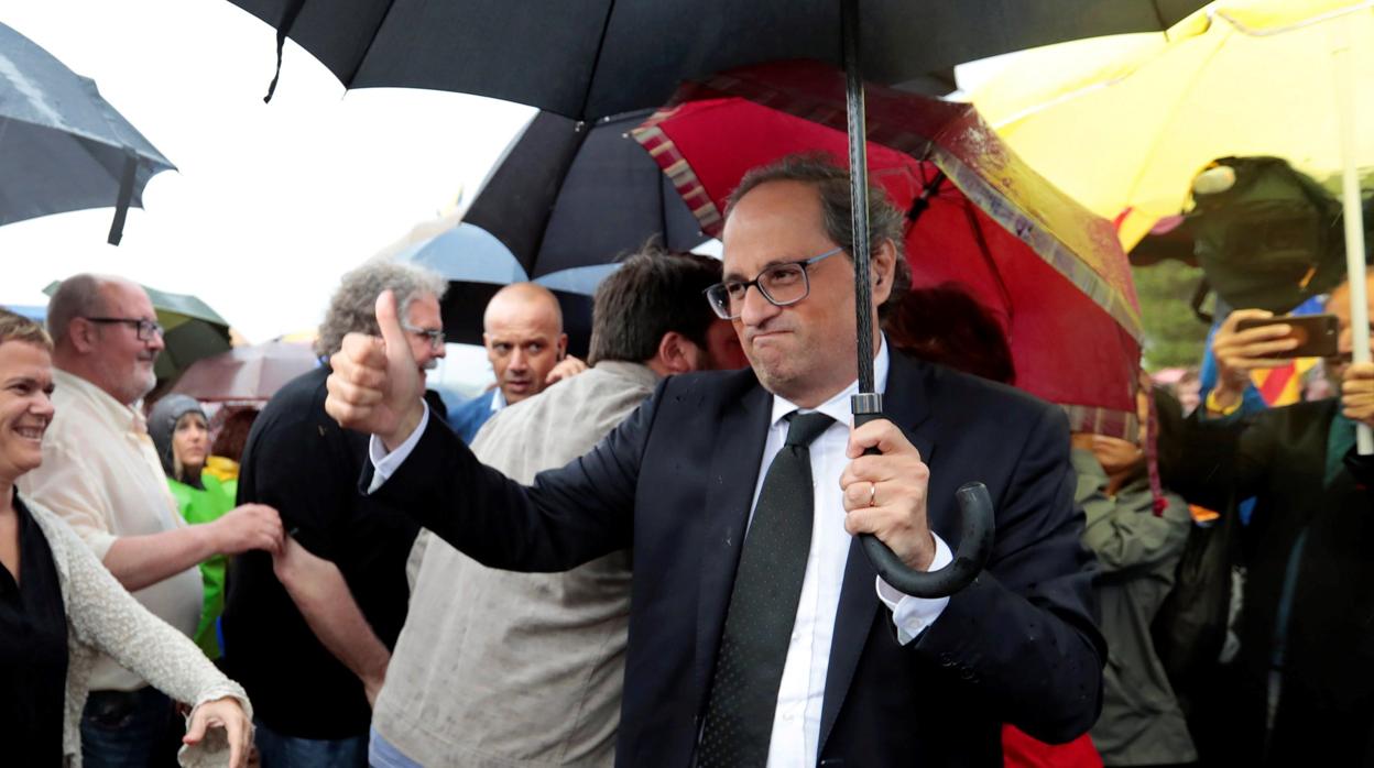 Quim Torra en la manifestación independentista convocada frente a la cárcel de Lledoners durante el 17-A