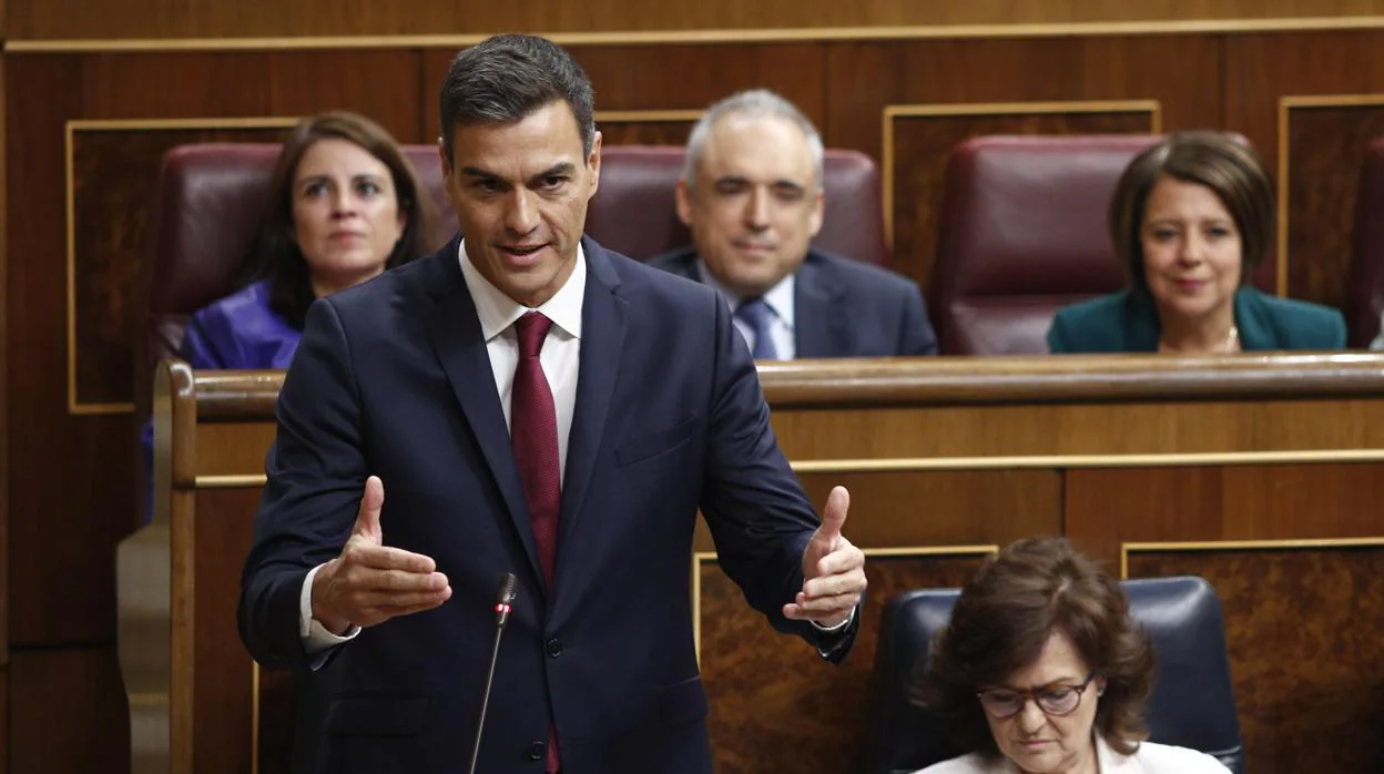 Pedro Sánchez durante la sesión de control al Gobierno en el Congreso, este miércoles