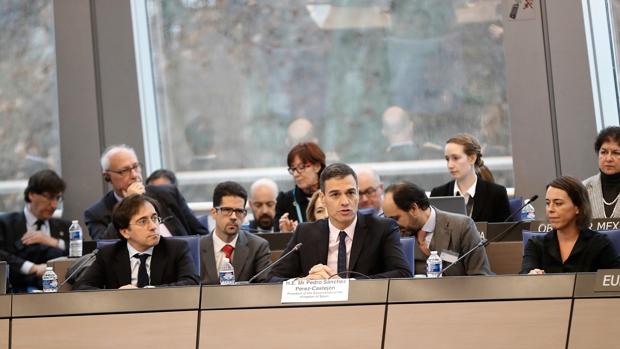 Pedro Sánchez durante su intervención este jueves en el Comité de Ministros del Consejo de Europa