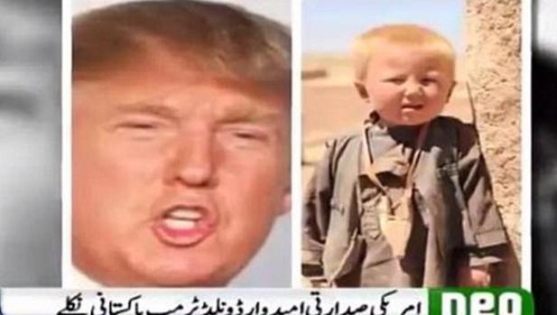 A la derecha de la imagen un niño que Neo News asegura es Donald Trump