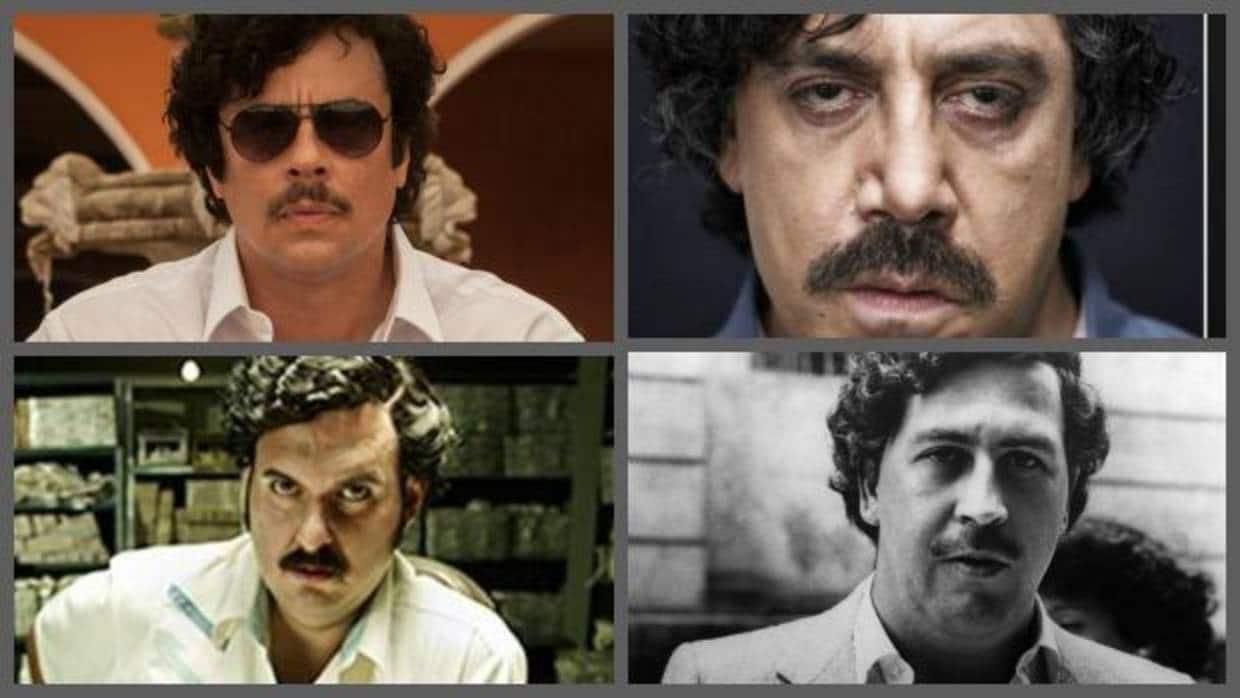 Benicio del Toro, Javier Bardem y Andrés Parra caracterizados como Pablo Escobar, en la cuarta imagen
