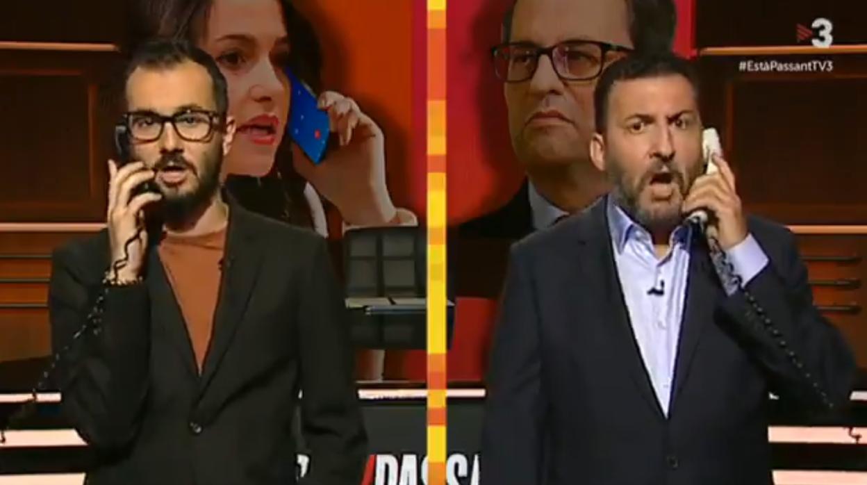 Momento del 'sketc' de «Està passant» que recrea la conversación entre Arrimadas y Torra