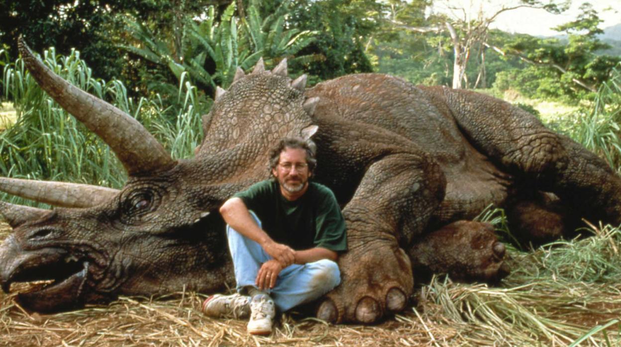 Steven Spielberg, en 1993, en el set de Parque Jurásico