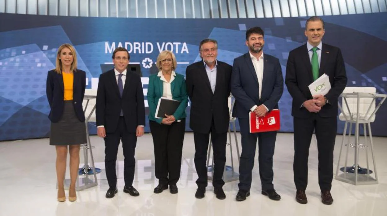 Los candidatos de C's, PP, Más Madrid, PSOE, Madrid en Pie y Vox en el debate por la alcaldía de Madrid