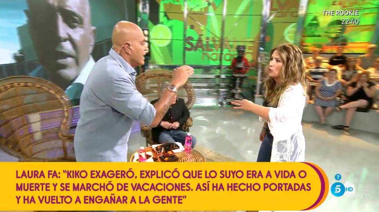 Kiko Matamoros y Laura Fa en su enfrentamiento en «Sálvame»