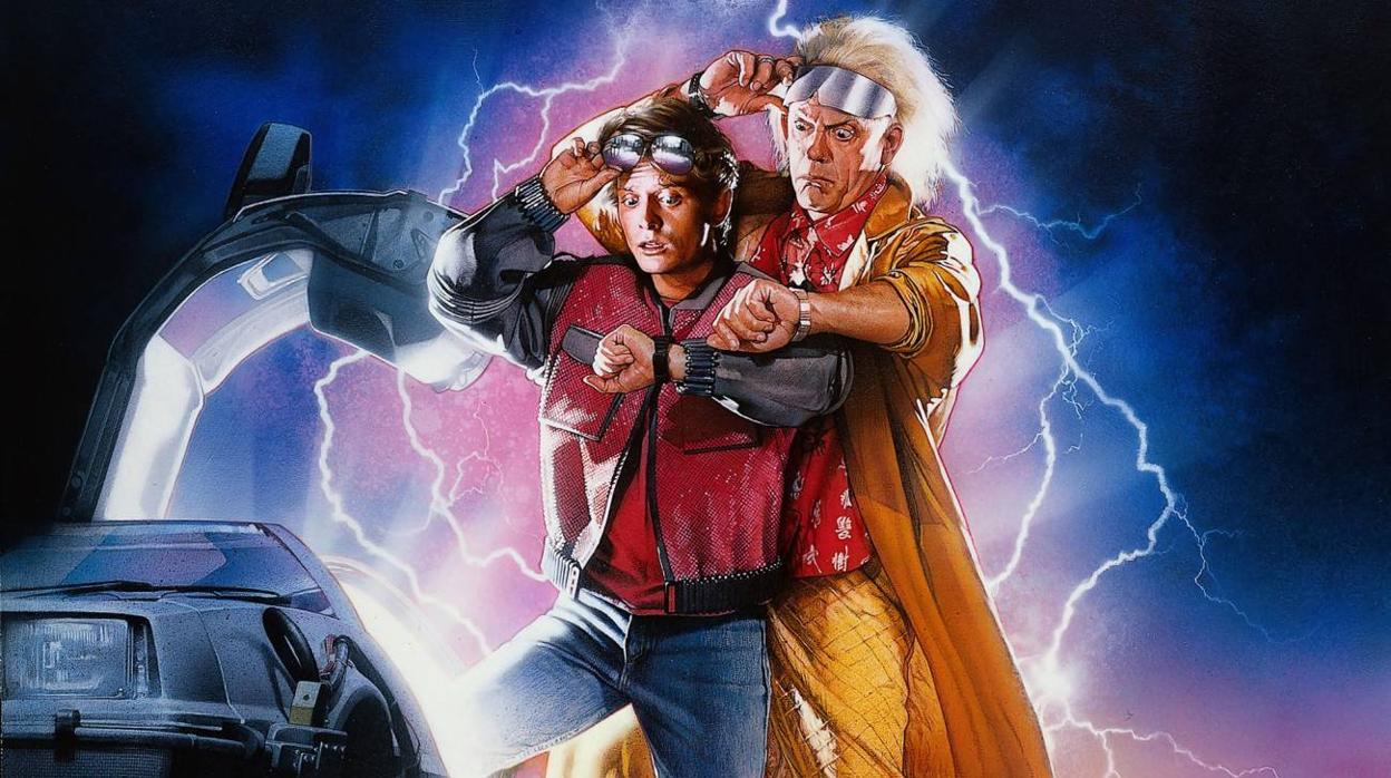 Michael J. Fox y Christopher Lloyd en el cartel de «Regreso al futuro», estrenada en 1985