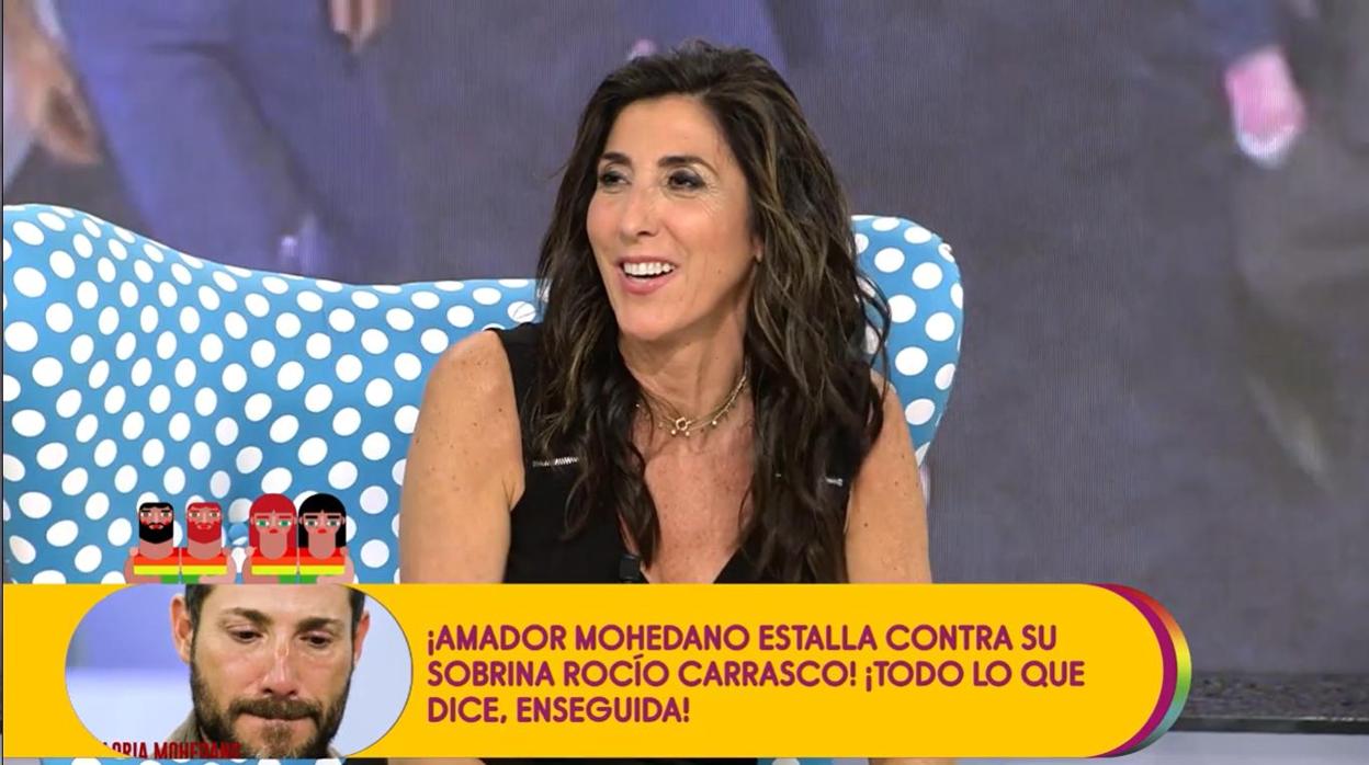 Paz Padilla, en «Sálvame naranja» este pasado jueves 2 de julio, durante su entrevista a los trillizos Frigenti