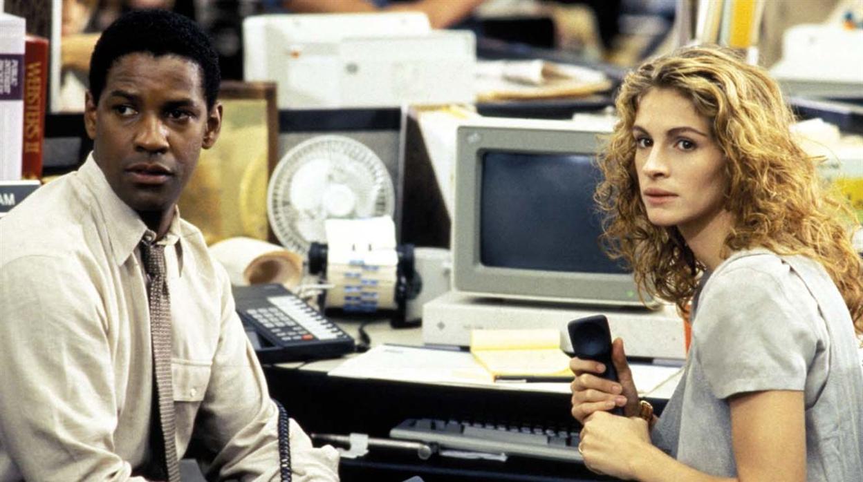 Denzel Washingotn y Julia Roberts en «Informe Pelícano»