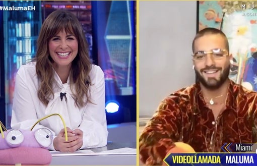 Nuria Roca y Maluma, durante la entrevista