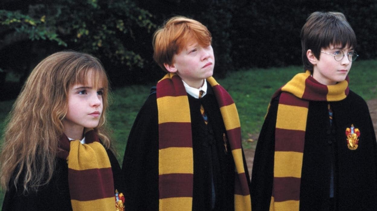 Emma Watson, Rupert Grint y Daniel Radcliffe en la primera película de Harry Potter