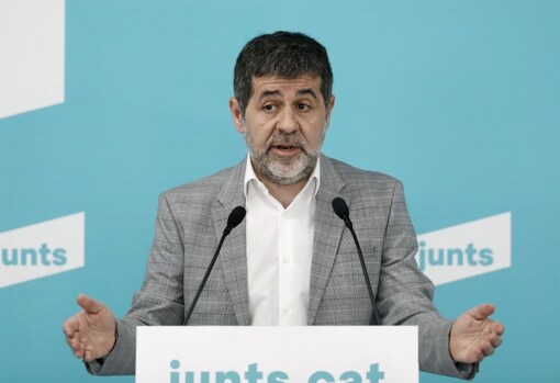 Jordi Sànchez, durante una rueda de prensa en la sede de JxCat, en mayo de 2021, aprovechando un permiso penitenciario.