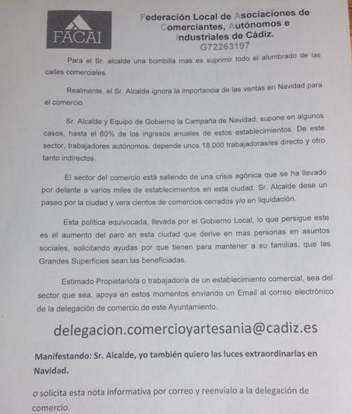 El comercio gaditano se revuelve contra los recortes en el alumbrado navideño