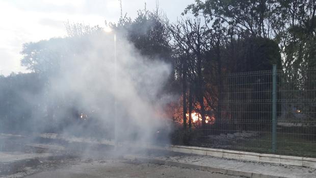 Un incendio en una zona de pastos llega a una urbanización de Espartinas