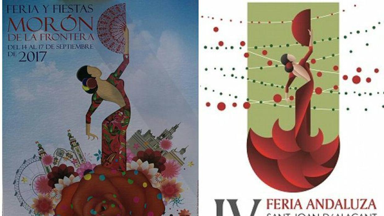 Dos carteles del mismo autor; el de la izquierda es el de la Feria de 2017 de Morón